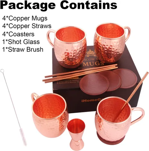 Vista 7 de Moscow Mule - Juego de 4 tazas de cobre para beber, 16 onzas, aptas para alimentos, 100% hechas a mano, de acero inoxidable martillado