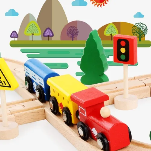 Vista 2 de Juguetes de Vías de Tren de Madera para Niños Pequeños, 33 Piezas de Tren Magnético con Vías de Madera Compatible con Thomas, Brio, Chuggington