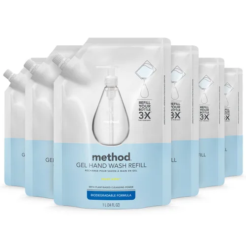 Vista 7 de Method Repuesto de jabón de manos en gel, agua dulce, botella reciclable, 34 onzas (paquete de 4) (el embalaje puede variar)
