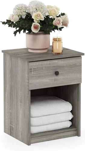 Furinno Tidur Nightstand, 1-Pack, French Oak Grey