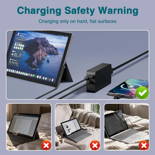 Vista 6 de Cargador para laptop de 65 W compatible con Microsoft Surface Pro 11, 10, 9, 8, 7+, 7, 6, 5, X, laptop 7/6/5/4/3/2/1/Studio, Book 3/2/1, Go 4/3/2/1