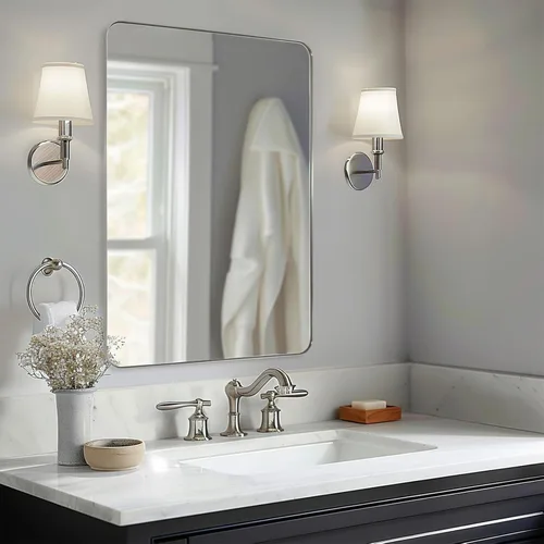 Vista 15 de ANDY STAR Espejo de baño negro, espejo rectangular de esquina redondeada de 24 x 40 pulgadas, espejo de tocador de baño con marco de metal moderno