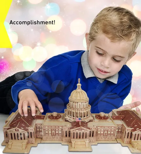 Vista 6 de Puzzled Rompecabezas 3D The US Capitol Building Wood Craft Kit de modelo de construcción educativo DIY juguete de madera ensamblar