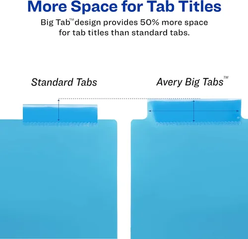 Vista 4 de Avery Big Tab - Separadores de plástico insertables con 2 bolsillos para carpetas de 3 anillas, juego de 8 pestañas, multicolor brillante de dos
