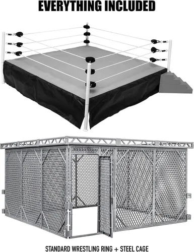 Vista 3 de Juego de jaula de acero y anillo de lucha libre para figuras de acción de lucha libre