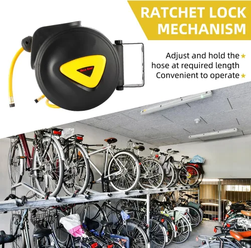 Vista 8 de 8MILELAKE Carrete de manguera de aire retráctil de rebobinado automático para montaje en pared, herramienta para compresor de aire, 33 pies x 5/16