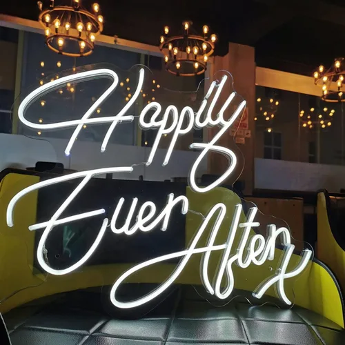 Letrero de neón personalizado con texto en inglés «Happily Ever After X» para decoración de pared, boda, aniversario, fiesta, flexible, luz de neón