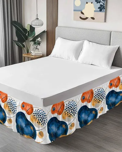 Vista 3 de Falda de cama de arte abstracto, tamaño Queen de 16 pulgadas de caída, ajustable y elástica, plisada, con volantes de polvo de lujo para cama