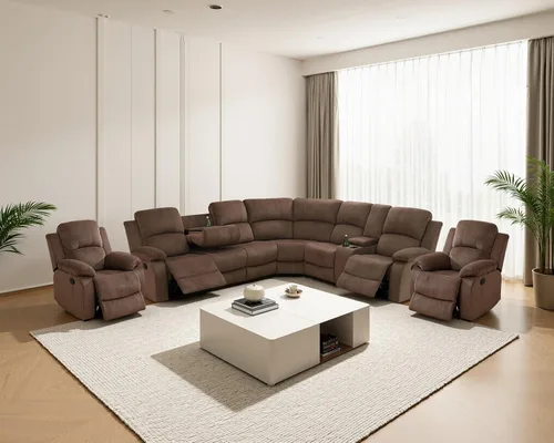Vista 16 de Juego de sofá seccional reclinable manual, juegos de muebles de sala de estar de cuero regenerado en forma de L, sofá de esquina seccional