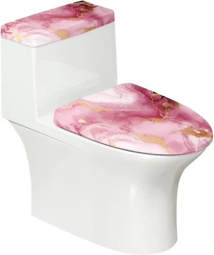 Vista 24 de Puprle - Funda para tapa de inodoro de mármol blanco, resistente a salpicaduras, con borde elástico, fundas suaves para inodoro de baño, se adapta a