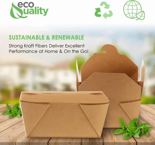 Vista 3 de EcoQuality Paquete de 25 recipientes de comida para llevar, caja de papel kraft marrón de 26 onzas, resistente a fugas y grasa, para el microondas