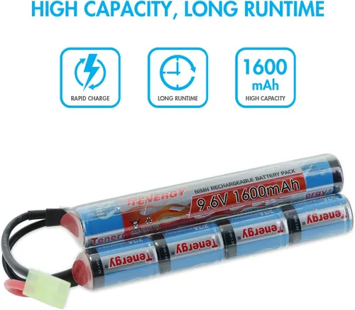 Vista 4 de Tenergy 2 Pack 9.6V NiMH 1600mAh Rechargeable Butterfly Battery Pack with Mini Tamiya Connector for Airsoft AEG