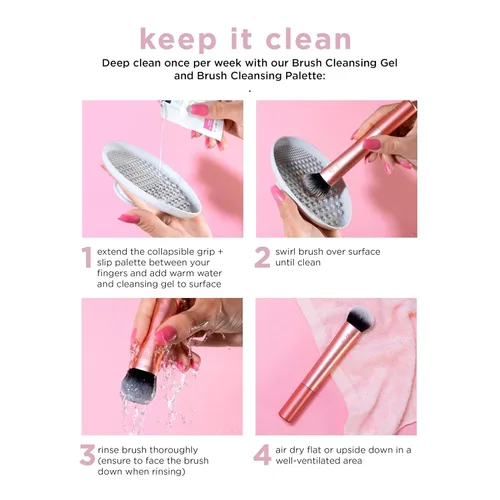 Vista 11 de Set de brochas de maquillaje sintéticas para una base impecable, cruelty-free, brocha para contornos, corrector, polvos y base, de Real Techniques