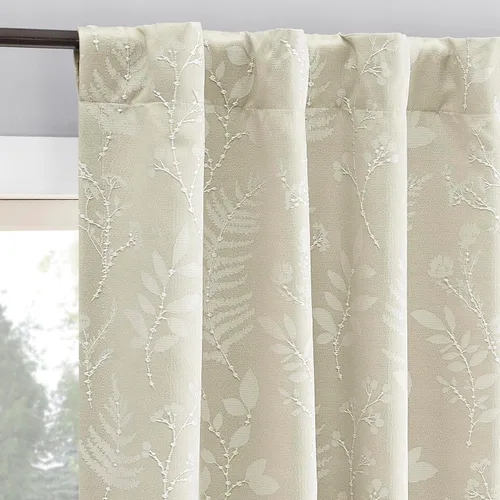 Sun Zero Ambridge - Juego de 2 paneles de cortinas con pestañas traseras de aspecto plisado con diseño de hojas botánicas bordadas, 100 % opacas, 50