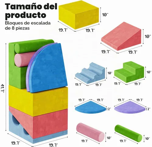 Vista 2 de Teckid Juguetes de escalada para niños pequeños, juego de 8 piezas de bloques de espuma suave para interiores, gateo seguro, escalada