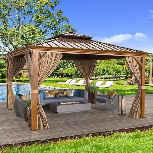 Vista 15 de MELLCOM Gazebo de techo rígido de 12 x 16 pies, gazebo de aluminio de doble techo de policarbonato, glorieta de toldo impermeable para exteriores