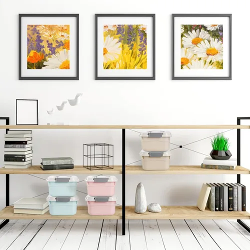 Vista 8 de Elsjoy Juego de 6 cubos pequeños de plástico con tapa y asa, caja de almacenamiento de plástico de 2.1 cuartos de galón, contenedor