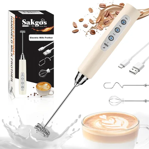 Vista 14 de Sakgos Espumador de Leche con Soporte Recargable - Espumador de Café de Mano con 3 Batidores de Acero Inoxidable, Ajustable de 3 Velocidades