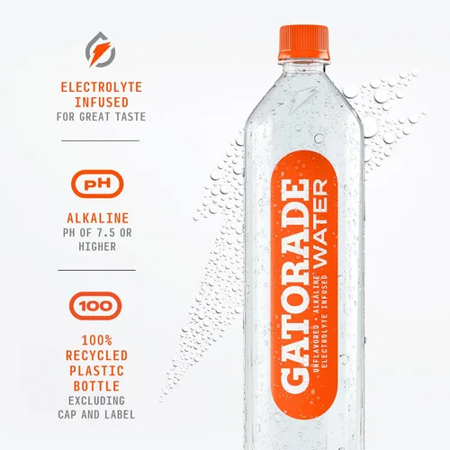 Vista 5 de Gatorade Agua, infundida con electrolitos para un gran sabor, pH alcalino 7.5 o superior, sin sabor, 1L (paquete de 6)