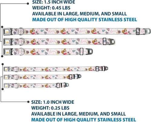 Vista 3 de Collar de perro con hebilla para cinturón de seguridad, la bella durmiente Aurora y las hadas madrinas posan con escritura de 9.5 a 13 pulgadas, 1.0