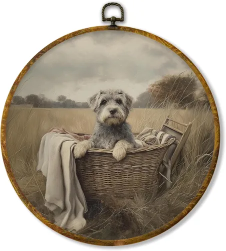 Vista 41 de Hiuwevt Decoración de pared ovalada rústica para el día de la lavandería, impresiones de lienzo retro con marco de perro de campo, decoración