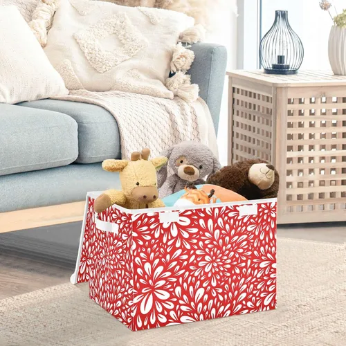 Vista 5 de susiyo Red Floral Seamless Lidded Home Storage Bins Foldable Storage Cubes Organizer for Home Office Closet Shelves Nursery Toys Towels