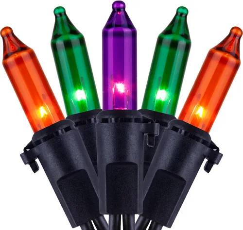 Vista 15 de YULETIME Luces de Navidad naranjas con cable marrón, 66 pies, 200 luces con certificación UL, paquete de 2 juegos de 33 pies, 100 miniluces