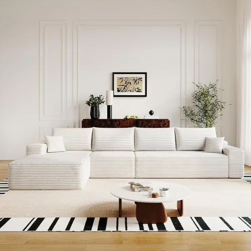 Vista 24 de Sofás seccionales de 105" para sala de estar, sofá nube con forma de L tapizado sin estructura rígida, sofá seccional moderno modular con chaise