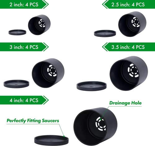 Vista 4 de D'vine Dev Paquete de 20 macetas de plástico (4 juegos de 2 pulgadas, 2.5 pulgadas, 3 pulgadas, 3.5 pulgadas, 4 pulgadas) macetas pequeñas