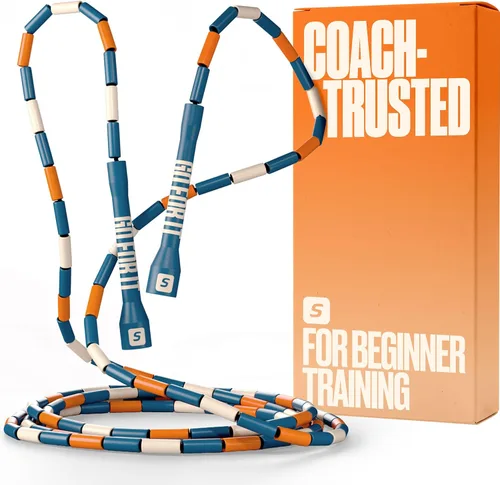 Sportbit Elite Cuerda de Saltar con Perlas - Cuerda de Velocidad Ajustable para Fitness, CrossFit, Boxeo - Sin Enredos, Ligera Azul/naranja/blanco
