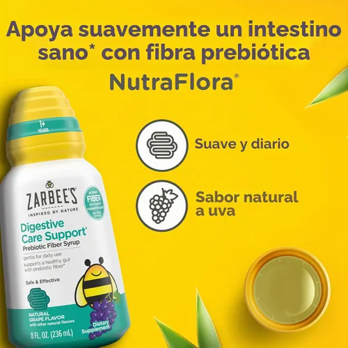 Vista 2 de Zarbee's Jarabe de fibra prebiótica para el cuidado digestivo para niños, 8 onzas líquidas