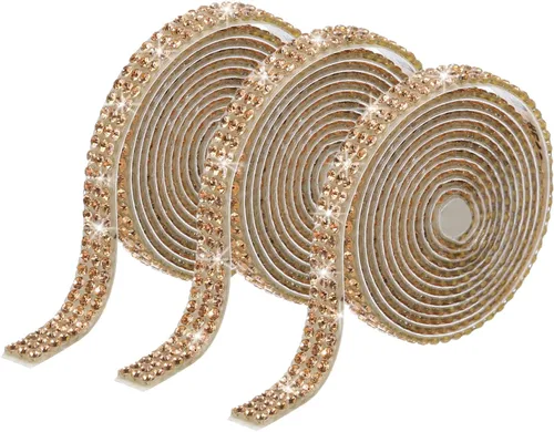 Vista 60 de MECCANIXITY 3 rollos de cinta de diamantes de imitación autoadhesiva de 3 yardas y 0.315 in para proyectos de artes y manualidades, pasteles de Beige