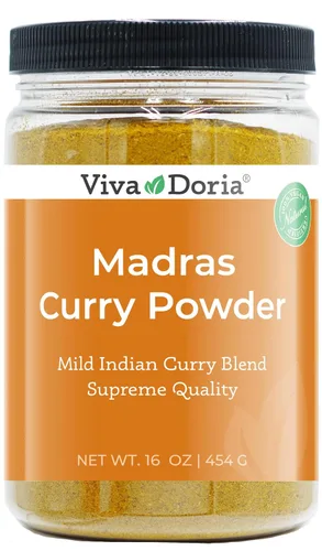 Viva Doria Madras Curry Polvo Suave (mezcla de 12 especias, especias auténticas) Tarro PET de 16 oz (454 g)