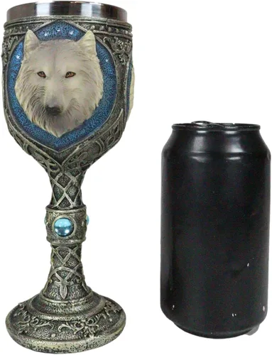 Vista 6 de Ebros Royal Blue Celtic Knotwork Magic Remus Grey Wolf Wine Cáliz Copa 7oz Casa Cocina y Comedor Decoración Accesorio Ceremonial Copa para Direwolf