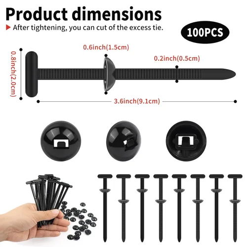 Vista 2 de 100 hebillas universales de nailon para ataduras de cables, correas de nailon multifuncionales con diseño de pasador y botón, cierres