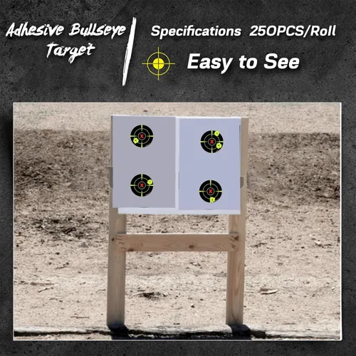 Vista 2 de Atflbox Adhesivo de salpicaduras de 3 pulgadas, amarillo fluorescente Bullseye, 250 rollos autoadhesivos para pistola BB, pistola de pellets