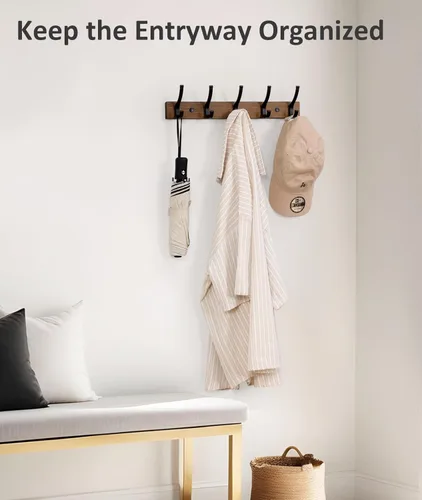 Vista 4 de Coat Rack Wall Mount, 16.5 Inches Wood Coat Hooks Wall Mount, Wall Coat Rack with 5 Hooks, Hat Rack Wall Hooks for Hanging Coat, Bag, Towel