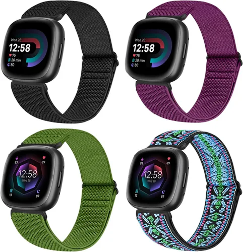 Vista 12 de Vodtian Paquete de 4 bandas elásticas compatibles con Fitbit Versa 4/3 / Sense 2, correas de bucle deportivo de repuesto ajustables de nylon