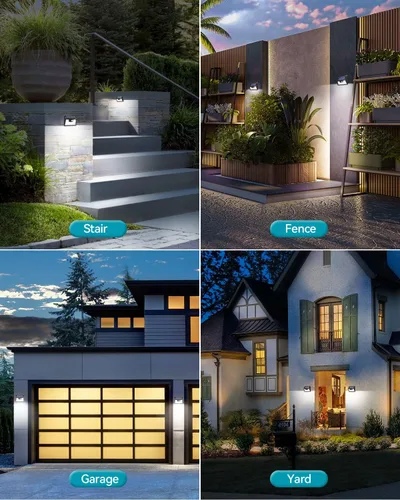 Vista 6 de Luces solares para exteriores, paquete de 7 unidades, 140 LED3 modos de movimiento con sensor de movimiento para exteriores, luces solares