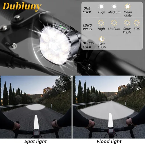 Vista 5 de Bike Lights Front and Back for Night Riding Safety,Super Bright Headlight and Red Rear Tail,IP65 Waterproof USB Charging,with 8 Ultra-Bright LED