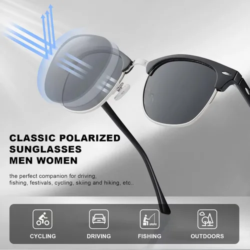 Vista 2 de Sunglasses MenMens Polarized Sunglasses for Men Women,Classic Semi-Rimless Sun Glasses