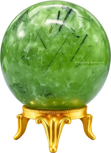 Vista 26 de Amazing Gemstone Bola de cristal de Yaxaita con soporte, bolas de meditación de esfera de cristal de 2 pulgadas para brujería y bolas decorativas