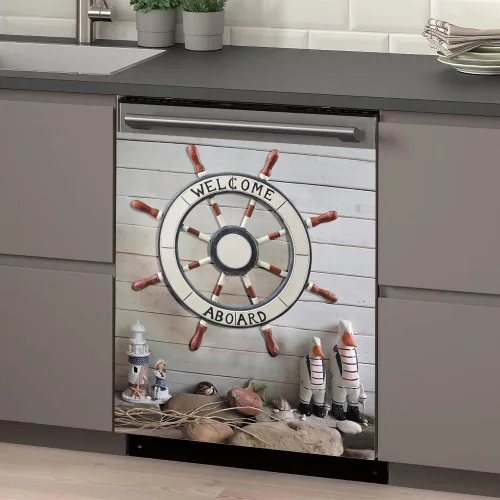 Vista 5 de OEME Decoración náutica, cubierta frontal magnética para lavavajillas, calcomanía autoadhesiva de timón para cocina, nevera, puerta, adorno