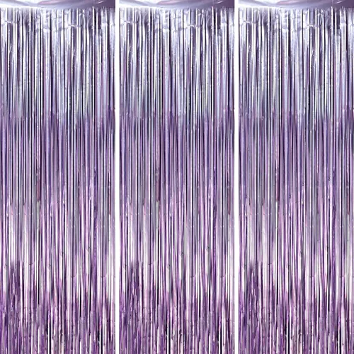 Vista 39 de Voircoloria - Cortinas de 3.3 x 6.6 pies con flecos de papel de aluminio, decoraciones de fiesta con serpentinas, telón de fondo con flecos