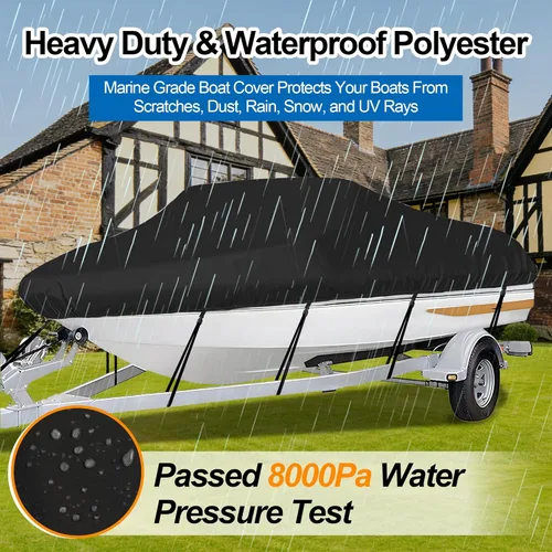 Vista 4 de iCOVER - Funda para lancha remolcable, resistente, impermeable, lona, grado marino, apta para lanchas de pesca y esquí, V-Hull, de 14-16 pies