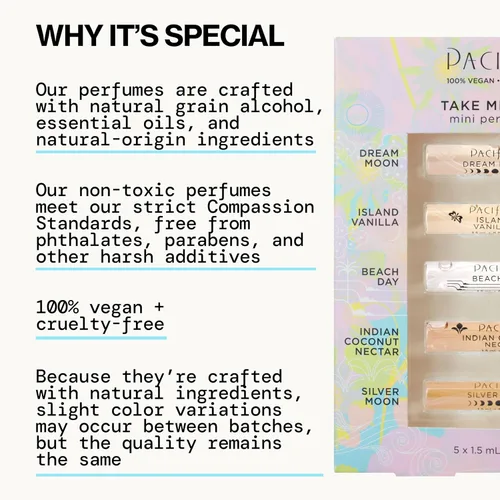 Vista 168 de Pacifica Beauty, Wanderlust - Juego de prueba de perfume en aerosol, vainilla isla, 5 aromas, juego de regalo de muestra de fragancia, aceites