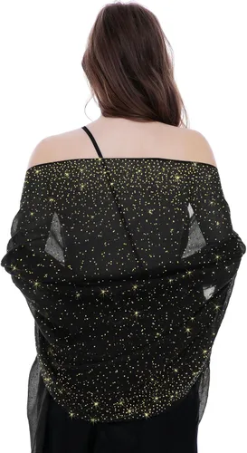 BANETTETA Chales de noche estrellada y envolturas para vestidos de noche, bufanda brillante para ropa formal de mujer A. Estrellas negras/doradas