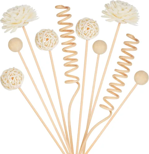 Juego de difusor de fragancia de caña de 10 pulgadas, 10 unidades, flores de ratán natural, difusor de fragancia, varillas de ratán de repuesto