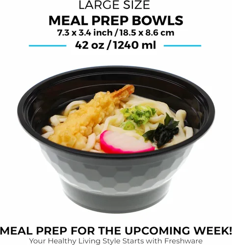 Vista 4 de Freshware Recipientes de comida (paquete de 120) cuencos de plástico con tapas para sopa y ensalada, contenedores de almacenamiento de alimentos