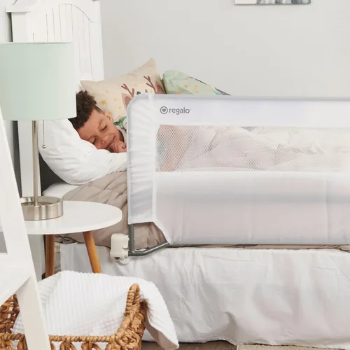 Vista 7 de Regalo - Baranda abatible extralarga para cama, de 54 pulgadas, con sistema de seguridad reforzado de anclaje